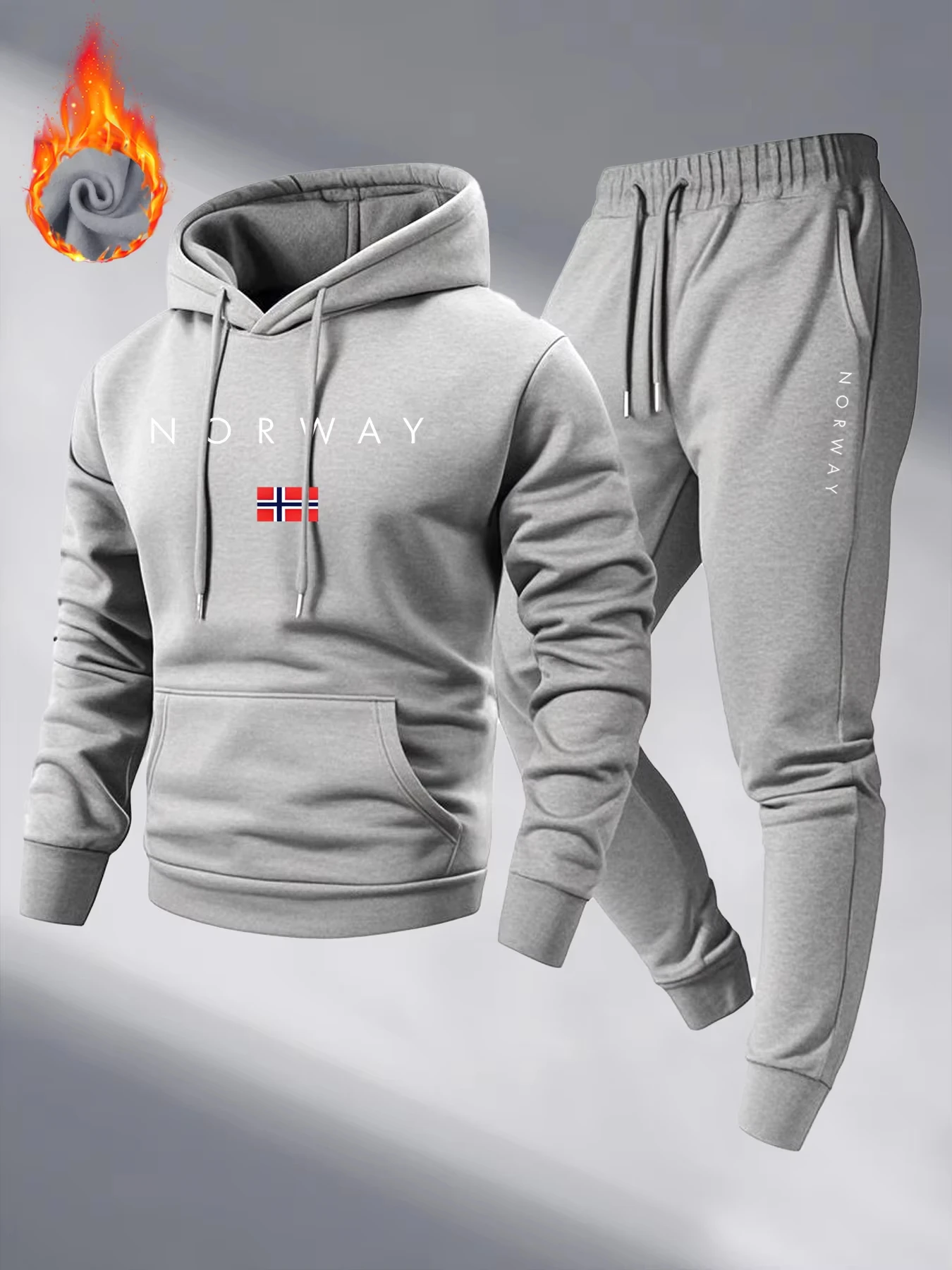 2026 New NORWAY Letter Print Sweatshirt Suit Men's Fleece Hoodie Pants Set Spring Autumn Casual Sports Pullover Trousers Sets view 3