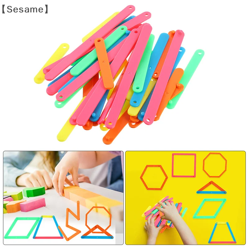 〔Sesame〕10/20/50Pcs Colorful Interlocking Polygon Bars Polygons Angle Learning Stick Montessori Math Learning Toy Toddler Gift