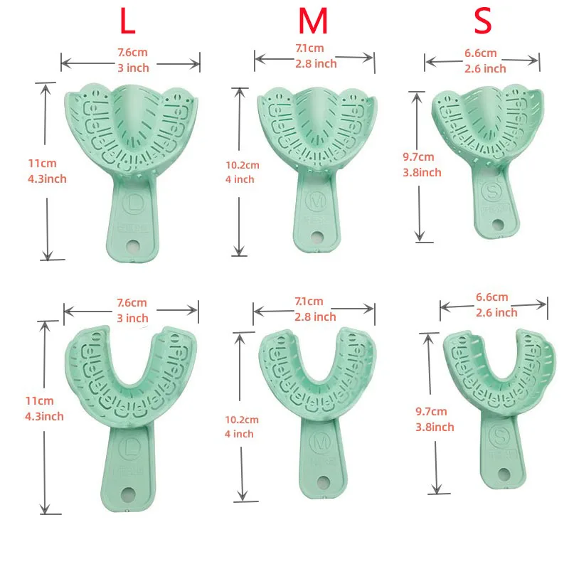3 Pairs Dental Implant Tray Green Full Mouth Removable Partial Mold Tray Easy To Fold Baffle Plastic Dentist Tool Material S/M/L
