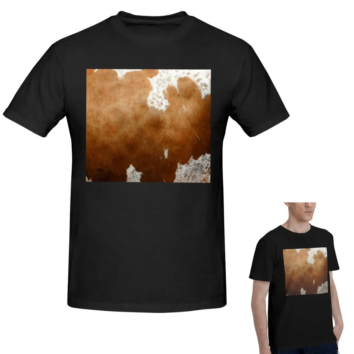 

Стильная футболка из коровьей кожи с текстурой коровьей кожи и принтом, мужская модная футболка большого размера, мужские рубашки с круглым вырезом, топы S-6XL