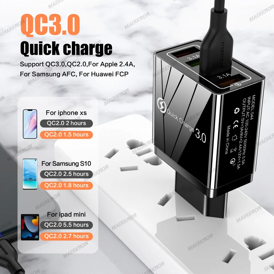 3A Quick Charge 3.0 USB Charger 4 Ports USB Fast Charging Mobile Phone Charger Adapter EU/US Plug For iPhone Samsung Xiaomi POCO, image 2