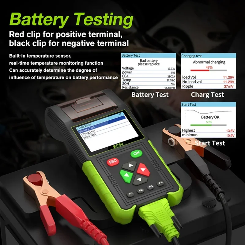 TopDiag BT500 Car Battery Tester With printer 12V 24V 20-2000 CCA Battery System Detect Auto Battery Analyzer