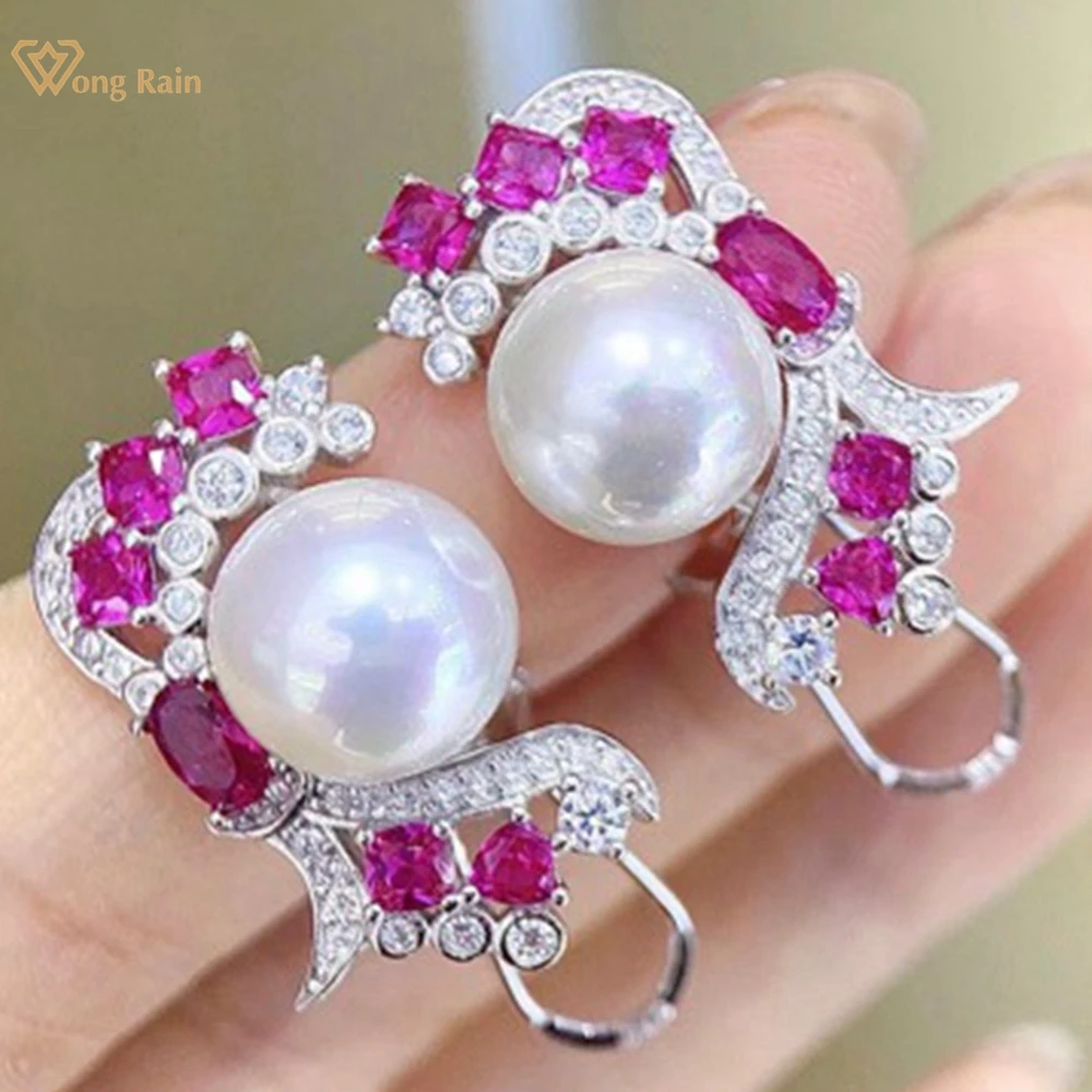 

Wong Rain 100% 925 Sterling Silver Natural Pearl High Carbon Diamond Gemstone Studs Earrings Customized Fine Jewelry Girls Gifts