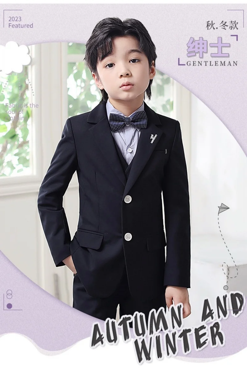 High Quality Boys Formal Dress Wedding Clothes Sets Kids Tuxedo British Suits Child Party Gentlemen Outfits Suit five piece set