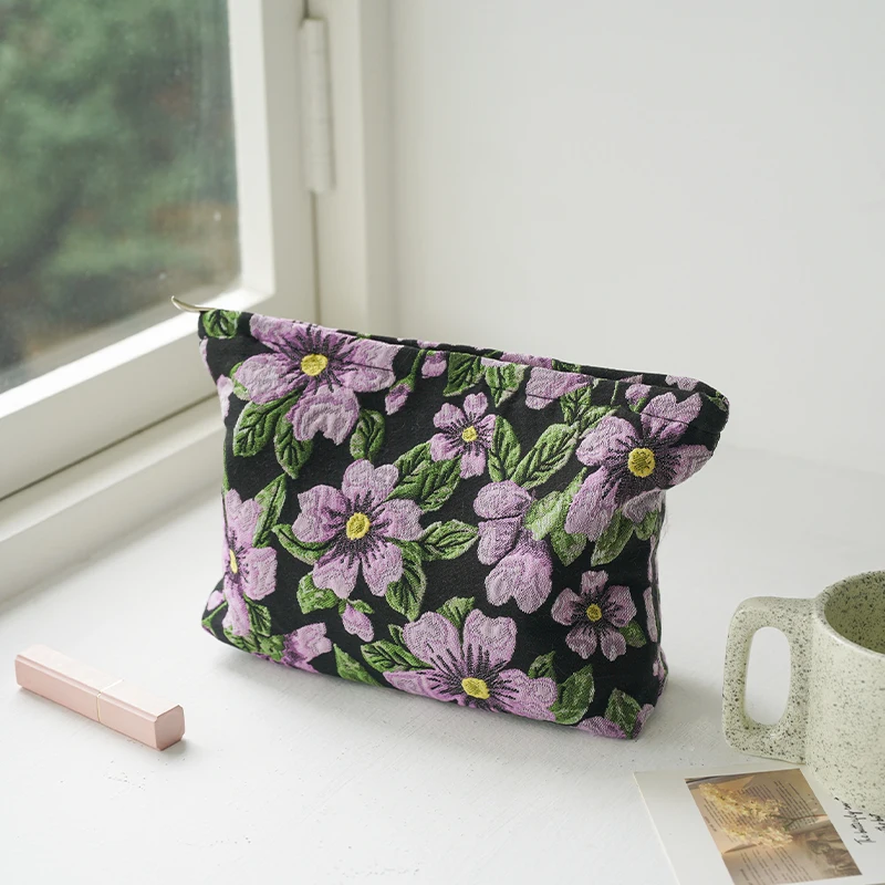 Purple Flower Women\'s Makeup Bag Large Capacity Cosmetics Skin Care Products Storage Bag Travel Toiletry Bag Handy Handy Bag