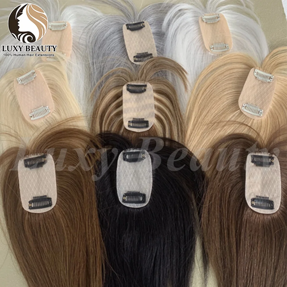 Straight Brown Clip in Human Hair Toppers For Women 5cmx9cm Short Human Hair Toppers With Bangs Natural Black Blonde Hair Topper