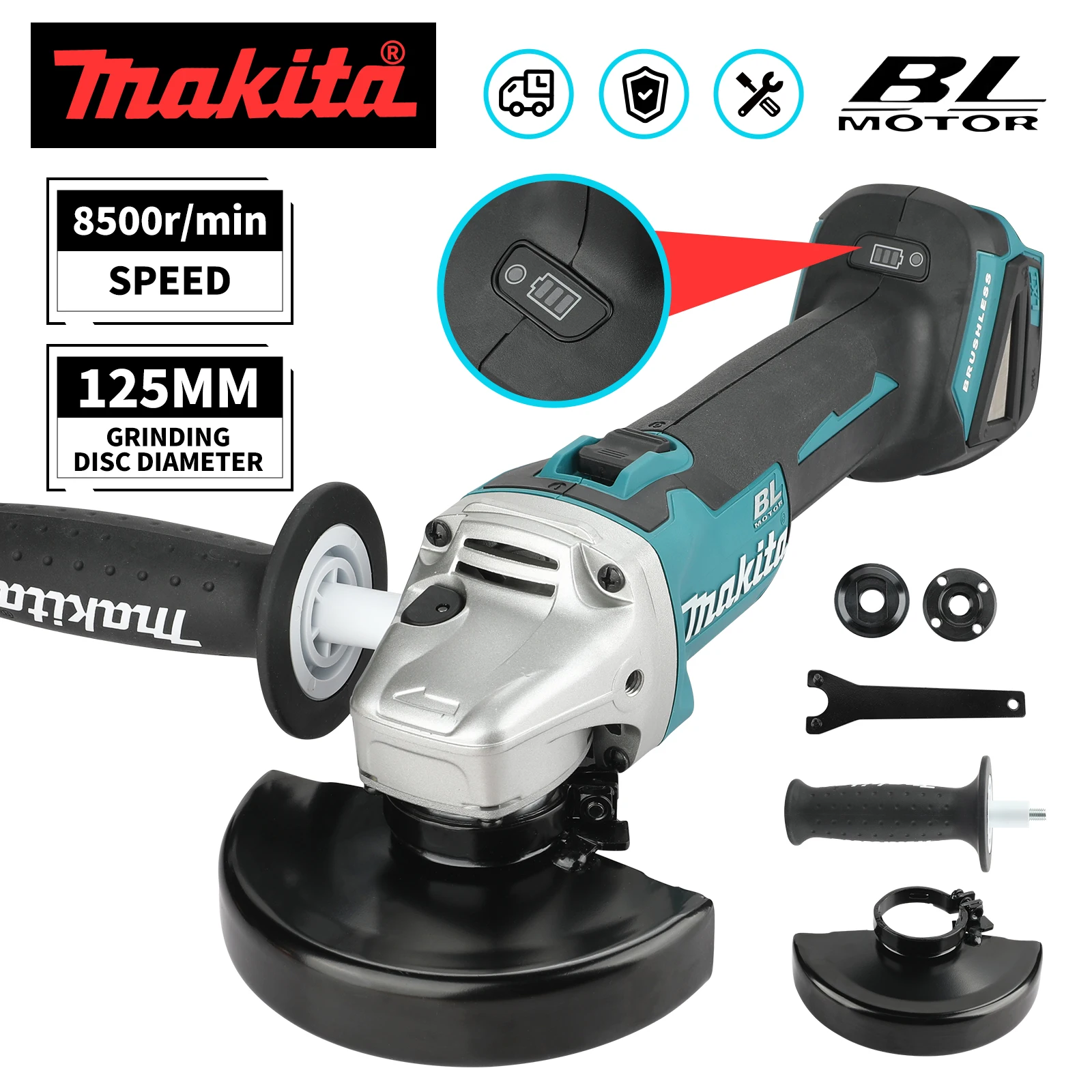 meuleuse-d'angle-sans-fil-makita-dga504-18v-60ah-125mm-outil-de-decoupe-de-metal-d'elimination-de-la-rouille-et-de-polissage