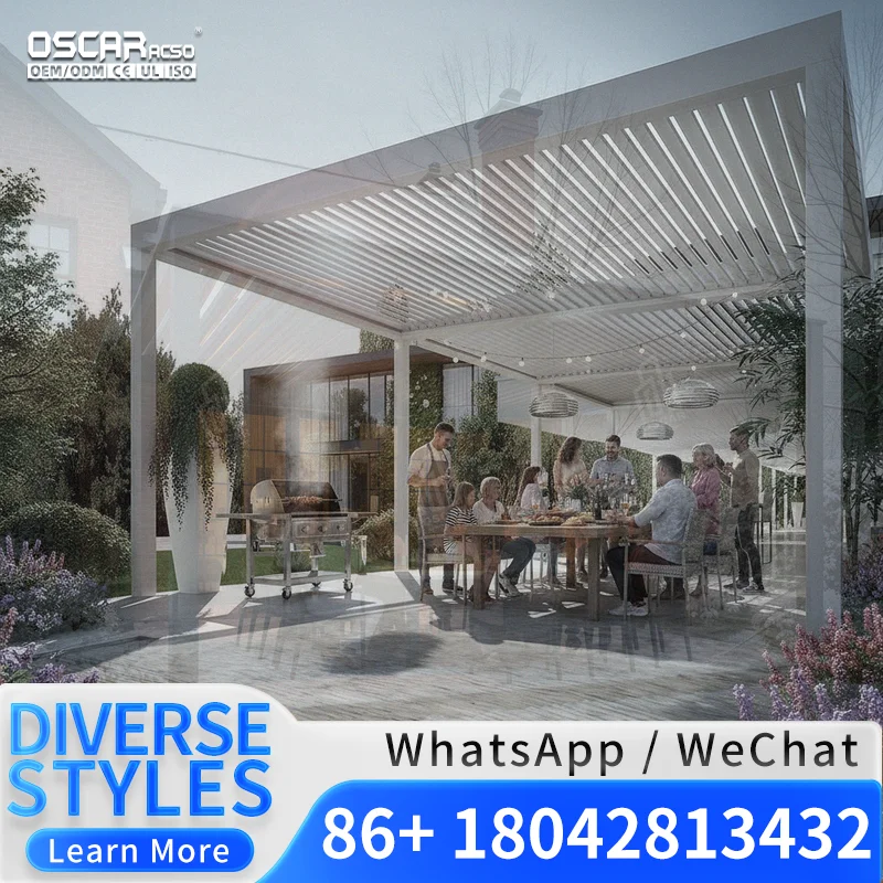 Outdoor Aluminum  Waterproof Louvered Sun Awnings for Patio Terrace Garden Greenhouses Modern Bioclimatic Pergola