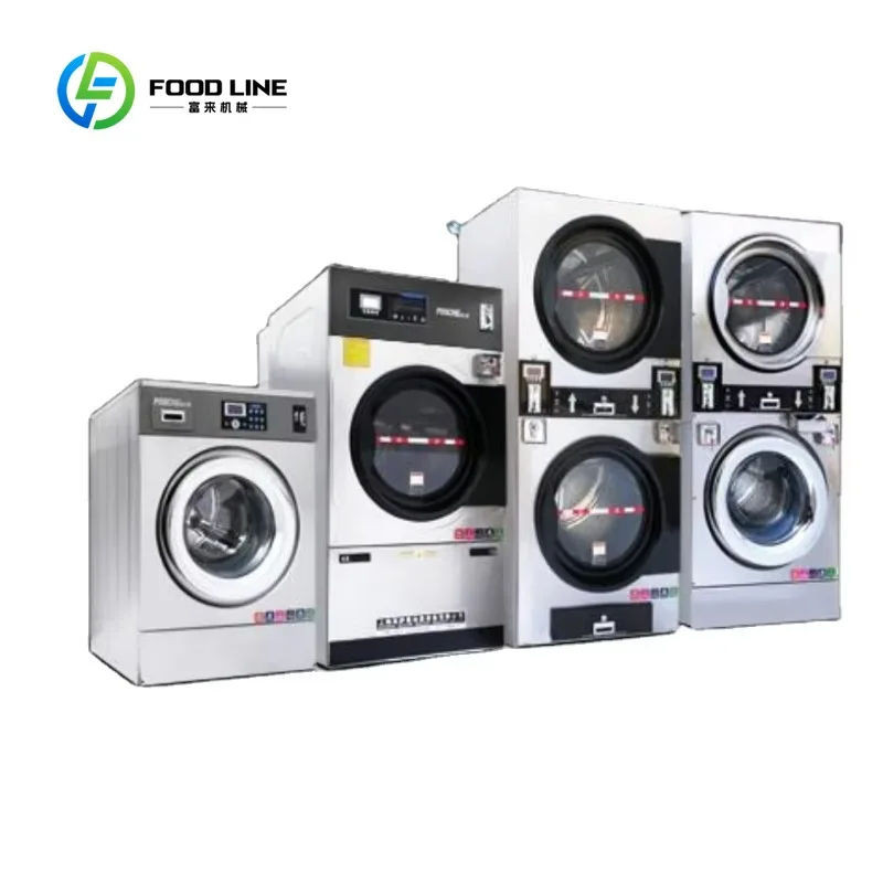 Factory Price Sunflower 12kg Coin Card Operated Stacked Washer Dryer Machine 220V/380V Used Engine Self Service 1 Year Warranty