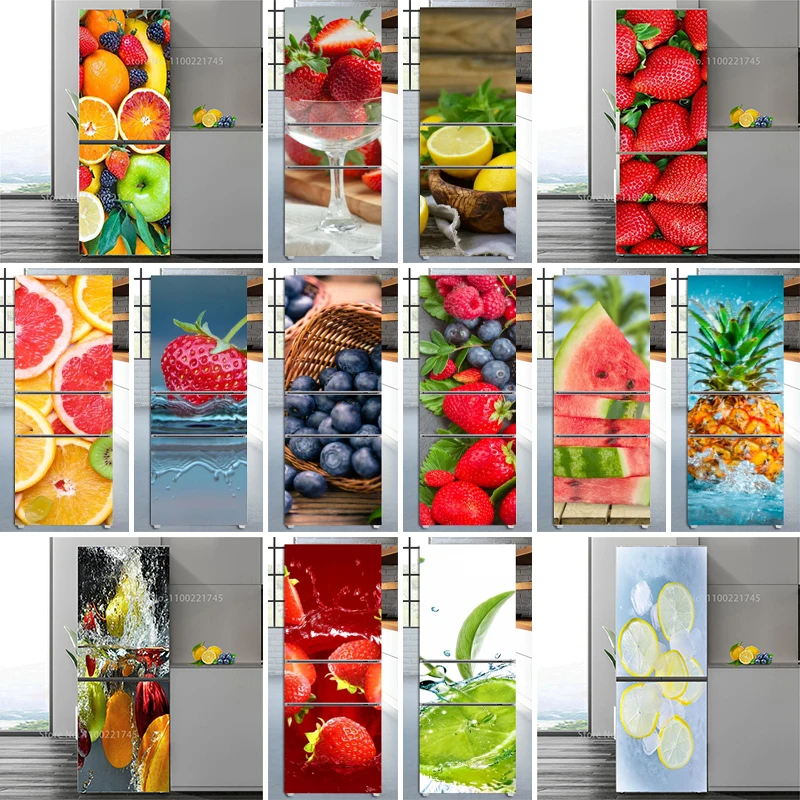 

Kitchen Refrigerator Bathroom Sliding Door Decorative Stickers Pvc Removable Mural Fruit Print Refrigerator Door Stickers