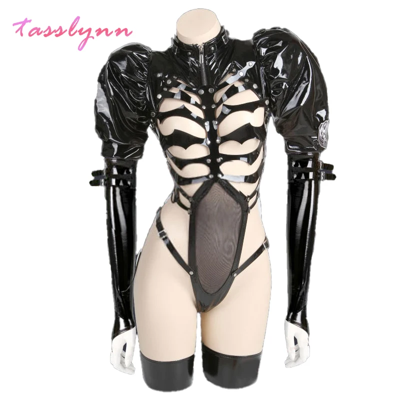 Sexy Dark Reign Imperial Skeleton Maid Cosplay Leather Leotard Clothing Set Hot Patent Original Designer Halloween Costume Women - Image 2