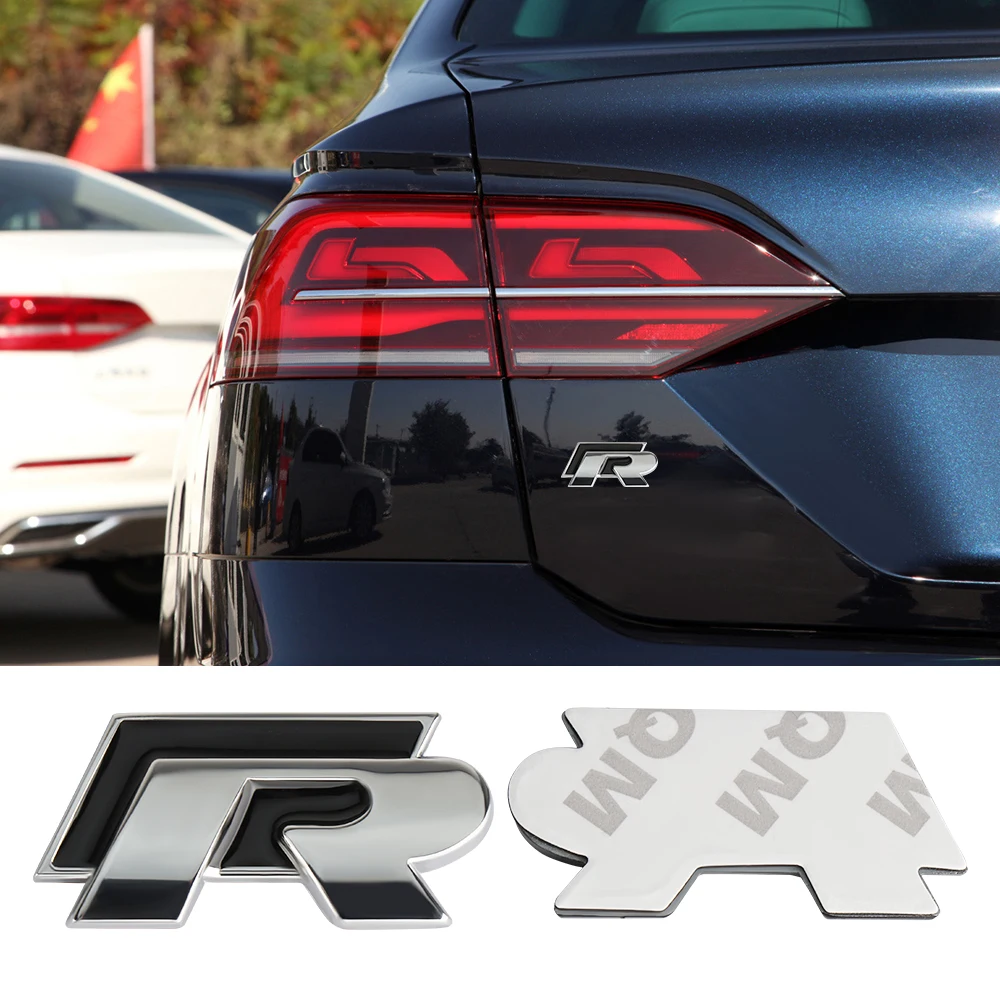 Etiqueta engomada del emblema del maletero de la parrilla delantera del coche 3D para R Rline Logo insignia pegatinas VW Polo Passat B5 B7 Golf