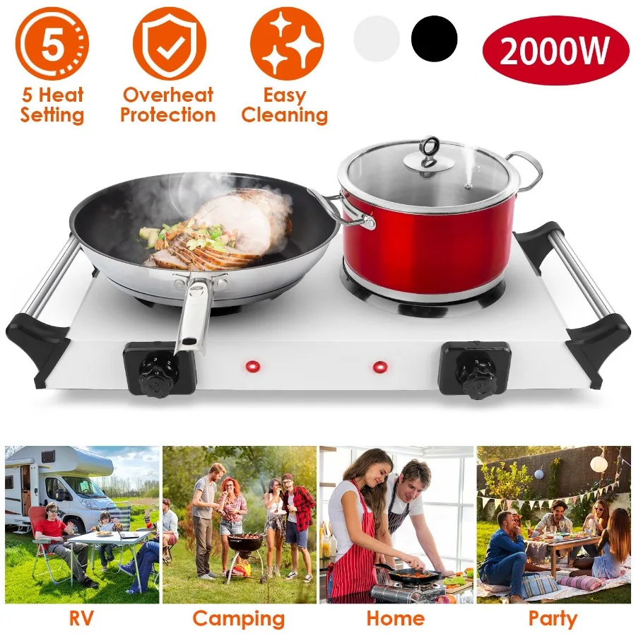

2000W Dual Burner Electric Hot Plate, 5 Temperature Settings 392℉-932℉,Portable Countertop Stove for All Flat Cookware, Fast an