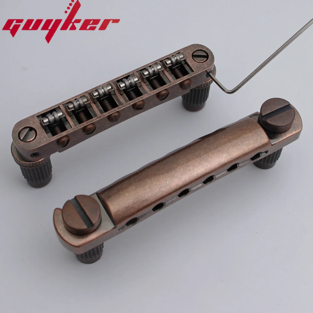 Guitar Stop Bar Tailpiece with Anchors +Tune O Matic Roller Saddle Guitar Bridge Studs Bronze color for LP SG Guitars