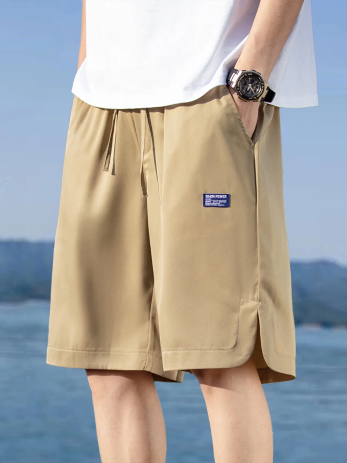 

Мужские шорты из ледяного шелка: летние, тонкие, быстросохнущие, спортивные, прямые, свободные, широкие, средней длины, повседневные, с пятиконечным принтом