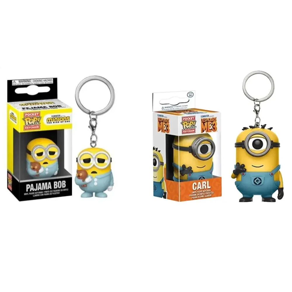 FUNKO POP Keychain Despicable Minions Me CARL Pajama Bob Agnes Pocket KeychainKeychain Toy Vinyl Digital Bag Children's Gift Toy