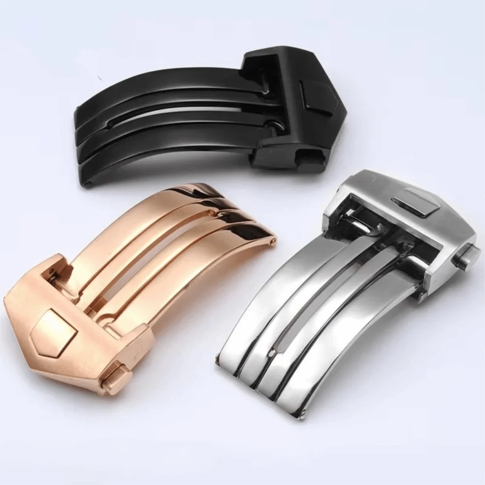 Universal Stainless Steel Watch Buckle 18mm 20mm Folding Double Button Clasp Durable Watchband Clasp For Leather Silicone Band