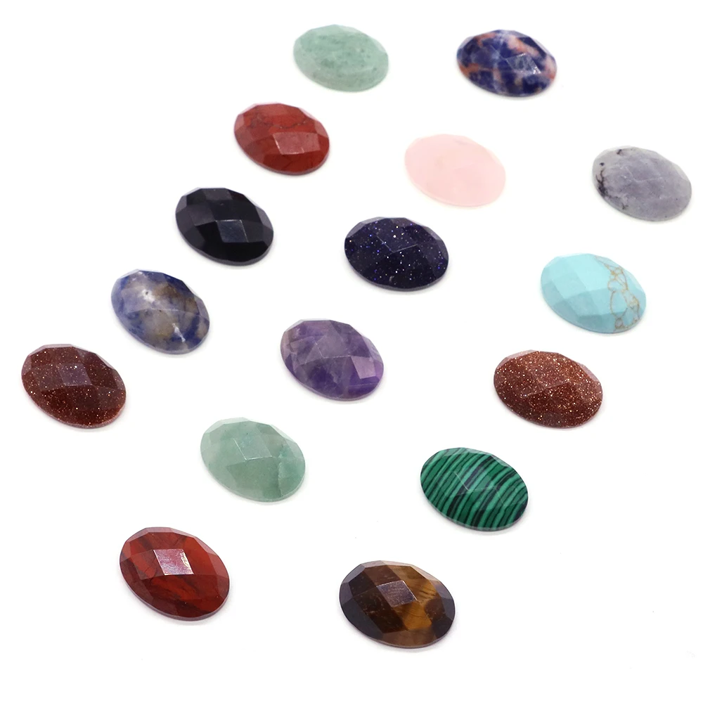 13x18mm Natural Stone Faceted Oval Cabochon FlatBack Loose Bead DIY Jewerly Ring Necklace Bracelet Wedding Dress Accessories