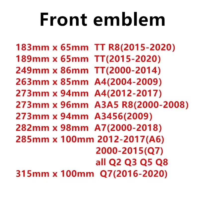 4-pierścieniowe logo ABS Chromowany czarny emblemat przedniej maski samochodu Odznaka tylnego bagażnika Do Audi A3 A4 A5 A6 A7 A1 Q2 Q3 Q5 Q7 Q8 TT