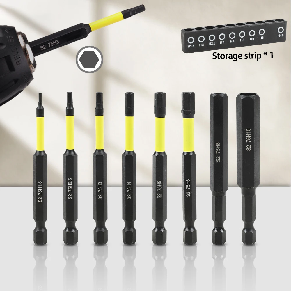 S2 phosphating black punching hex drill bit set, 9 pieces, with magnetic tip, screwdriver bit suitable for various home repairs