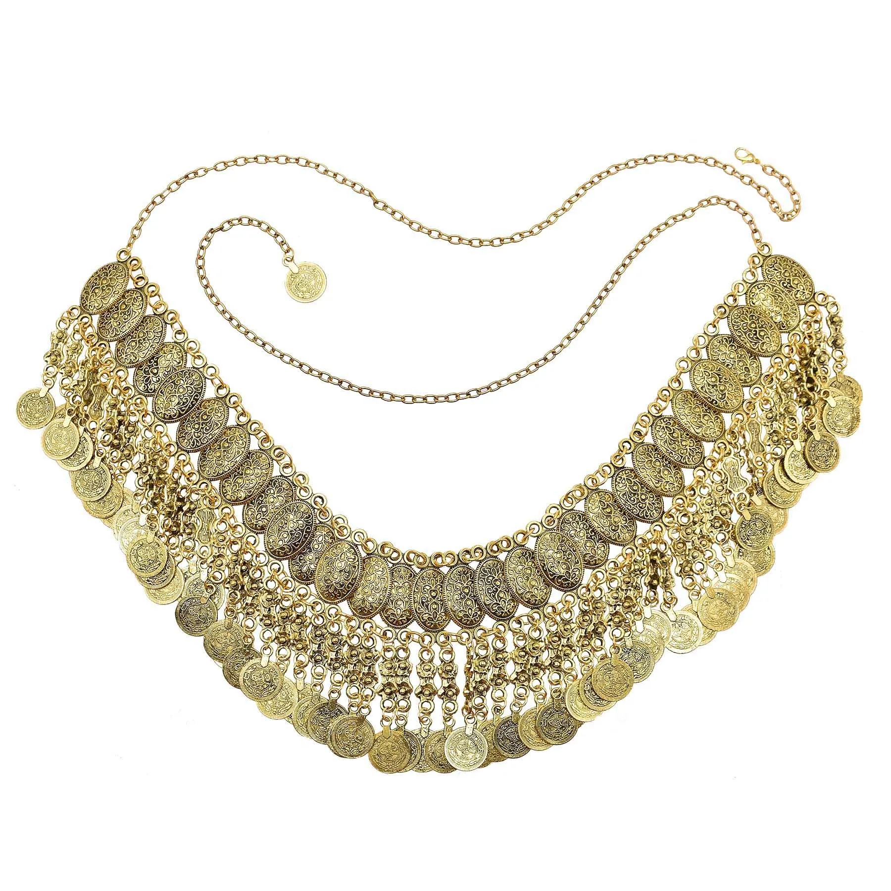 

Vintage Color Carved Flower Coin Tassel Waist Belly Chains Women's Body Jewelry Arab Gypsy Afghan Dance Party Coins Robe Belts