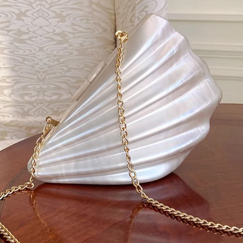 Bolso cruzado de un solo hombro para mujer, bolsa acrílica con forma de abanico, a la moda, Para Boda y fiesta de noche, novedad