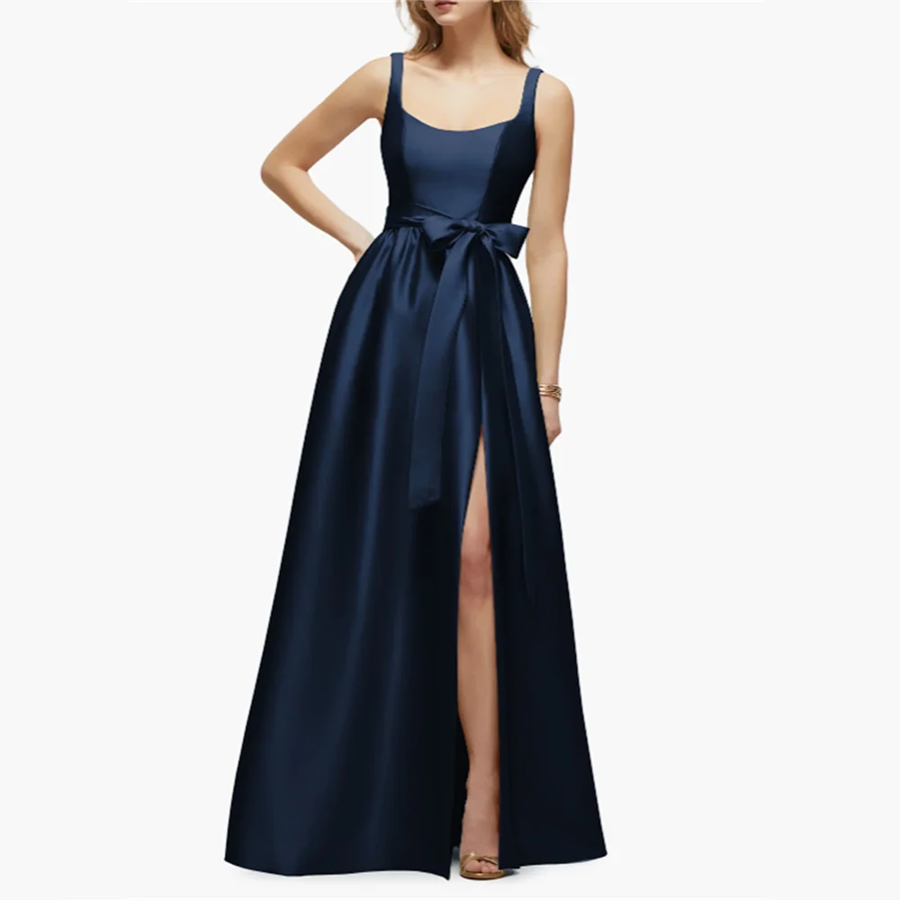 

Evening Dresses Women Elegant Square Neck Sleeveless Square Neck A-Line Side Split Prom Dresses Formal Cocktail Party Gowns