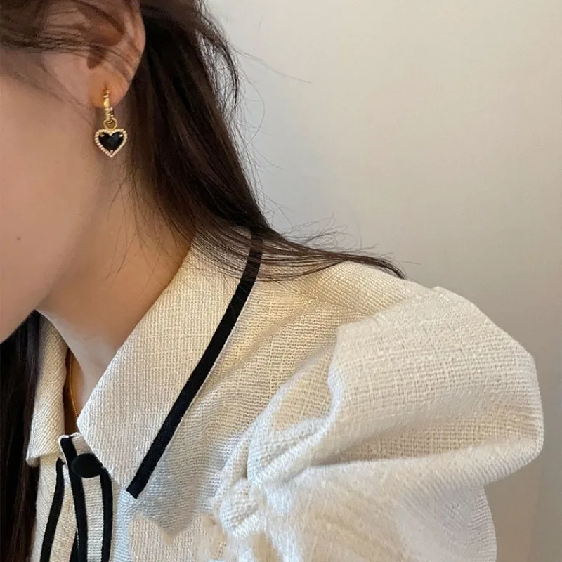 Fashion Black LOVE Heart Zircon Drop Earrings for Women Couple Creative Elegant Holiday Party Jewelry Accessories