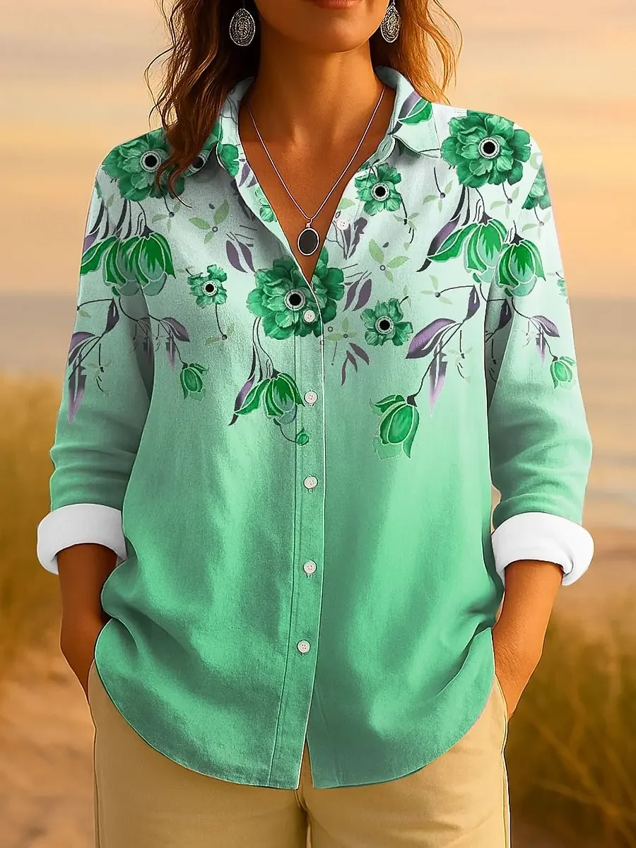 Women's Shirt 3D Floral Graphic Elegant Vintage Tropical Long Sleeve Shirt Tops Work Daily Button Print Spring Autumn Blouse Top