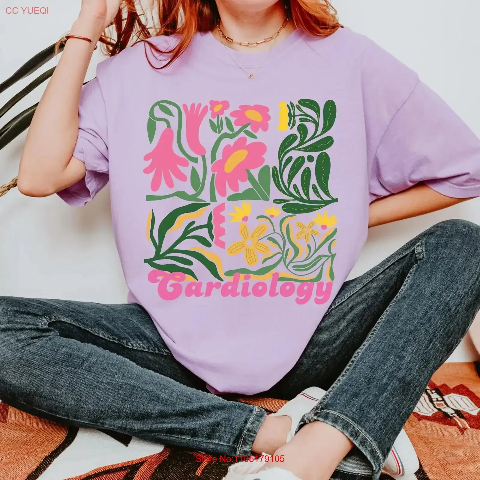 

Футболка с кардиологической медсестрой, цветочная кардиология, сердце, кардиолог для зарегистрированной анатомии, цветы, винтажная стираная универсальная графика