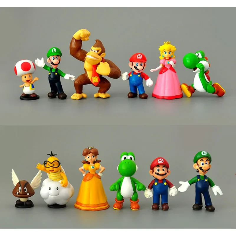 18pcs/lot Super Mario Bros PVC Action Figures Toys Yoshi Peach Princess Luigi Shy Guy Odyssey Donkey Kong Model Cartoon Dolls