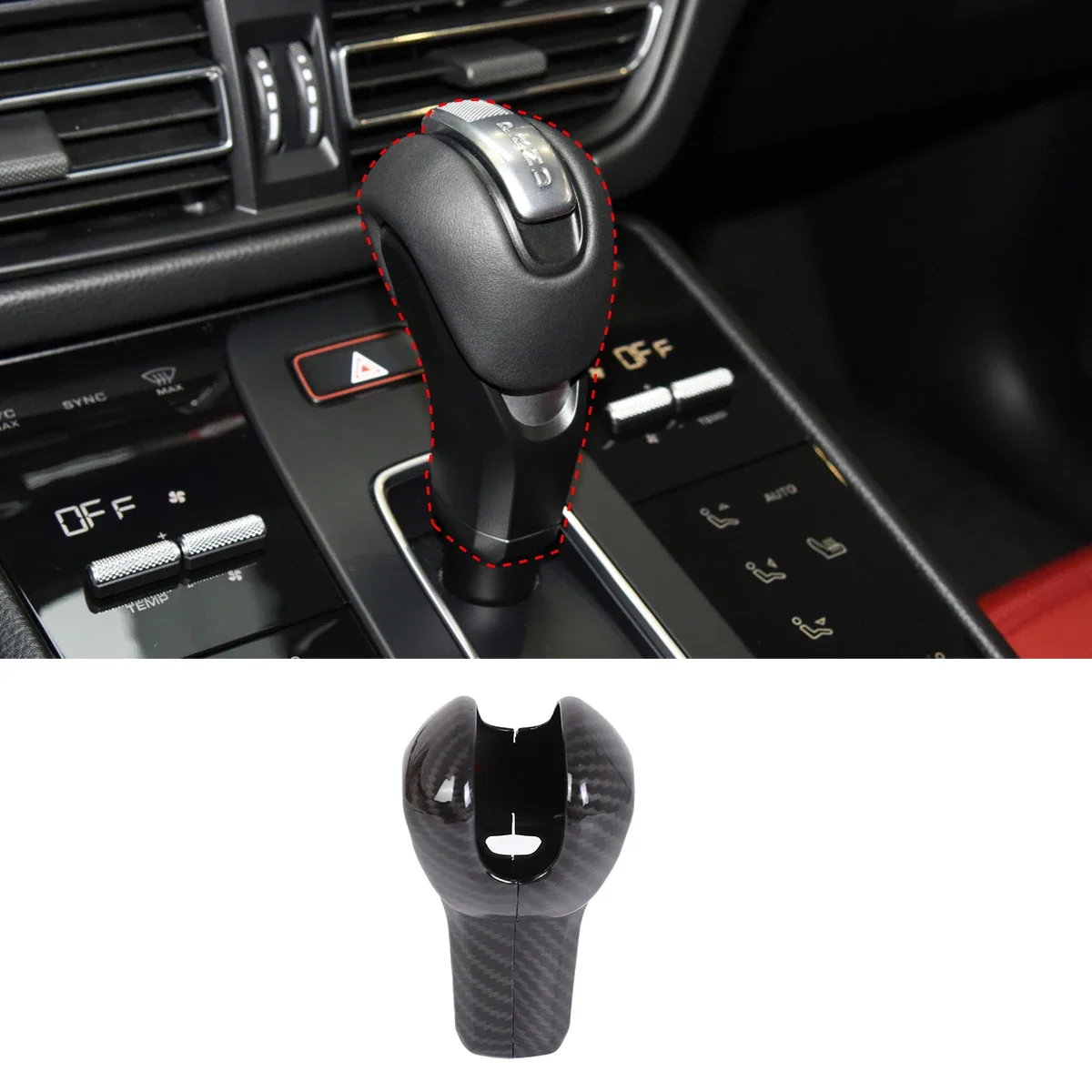 

For Porsche Macan 2022-2023 ABS Carbon Fiber/Red Car Gear Shift Head Cover Trim sticker Car Accessories