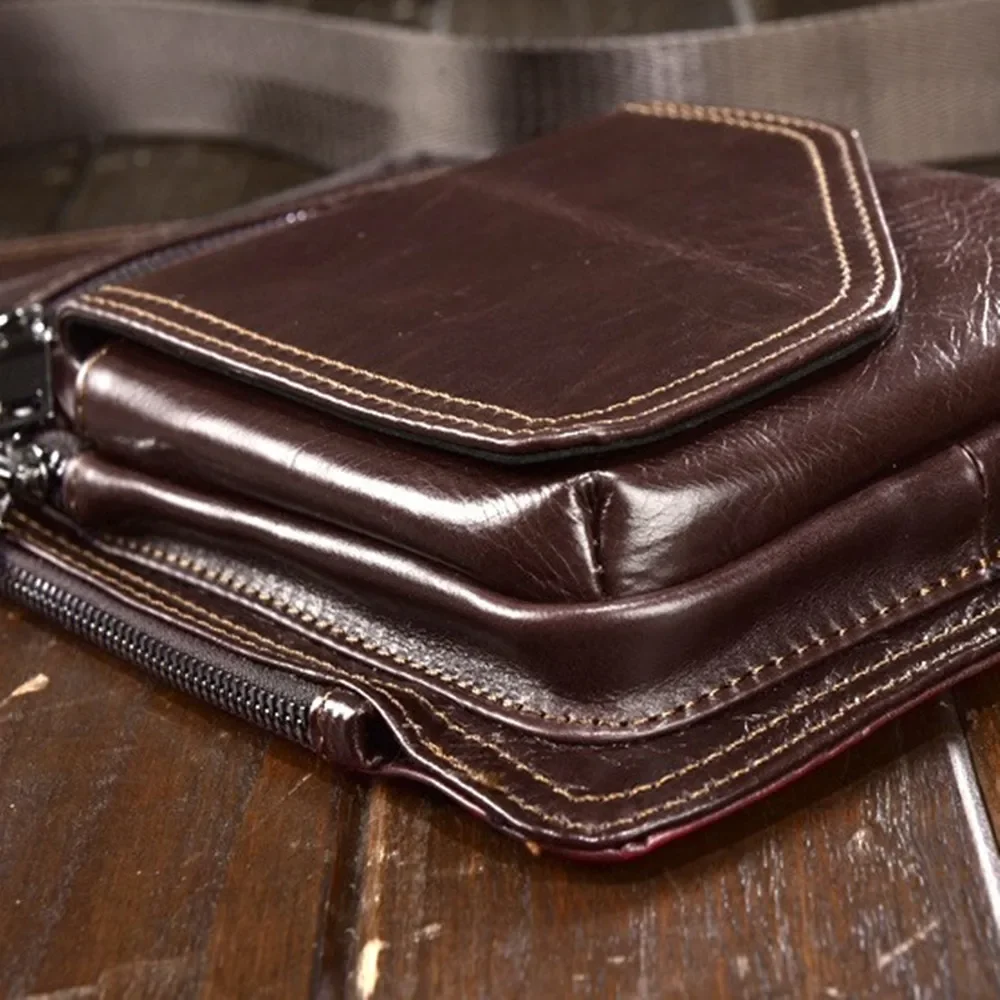 Man Chest Bag Genuine Leather Shoulder Messenger Pack First Layer Cowhide Tablet Computer Storage Package Travel Leisure Handbag