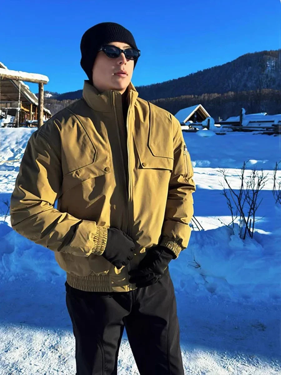 

i Color Bomber ort Cotton Jaet Men's Winter Thiened Warm Outerwear Cleanfit Zipper Closure Long Sve Pure Color