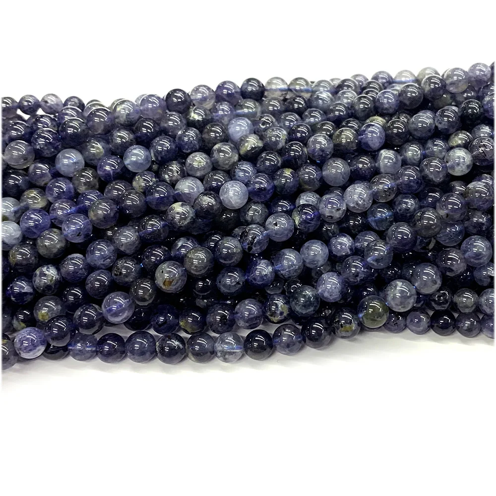 Veemake الأزرق الداكن Iolite الخرز المستديرة لصنع المجوهرات الأحجار الكريمة الطبيعية كريستال DIY تصميم قلادة أساور قلادة أقراط #5