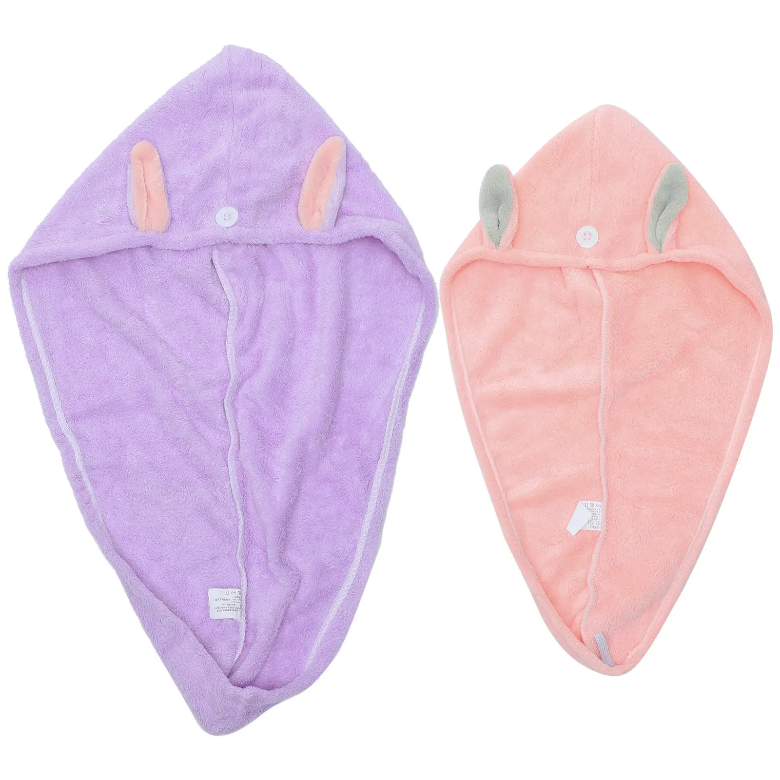 2Pcs High Absorbent Coral Fleece Hair Towel Wrap with Button Fast Drying Turban for Women Curly Long Hair Home Gym Travel