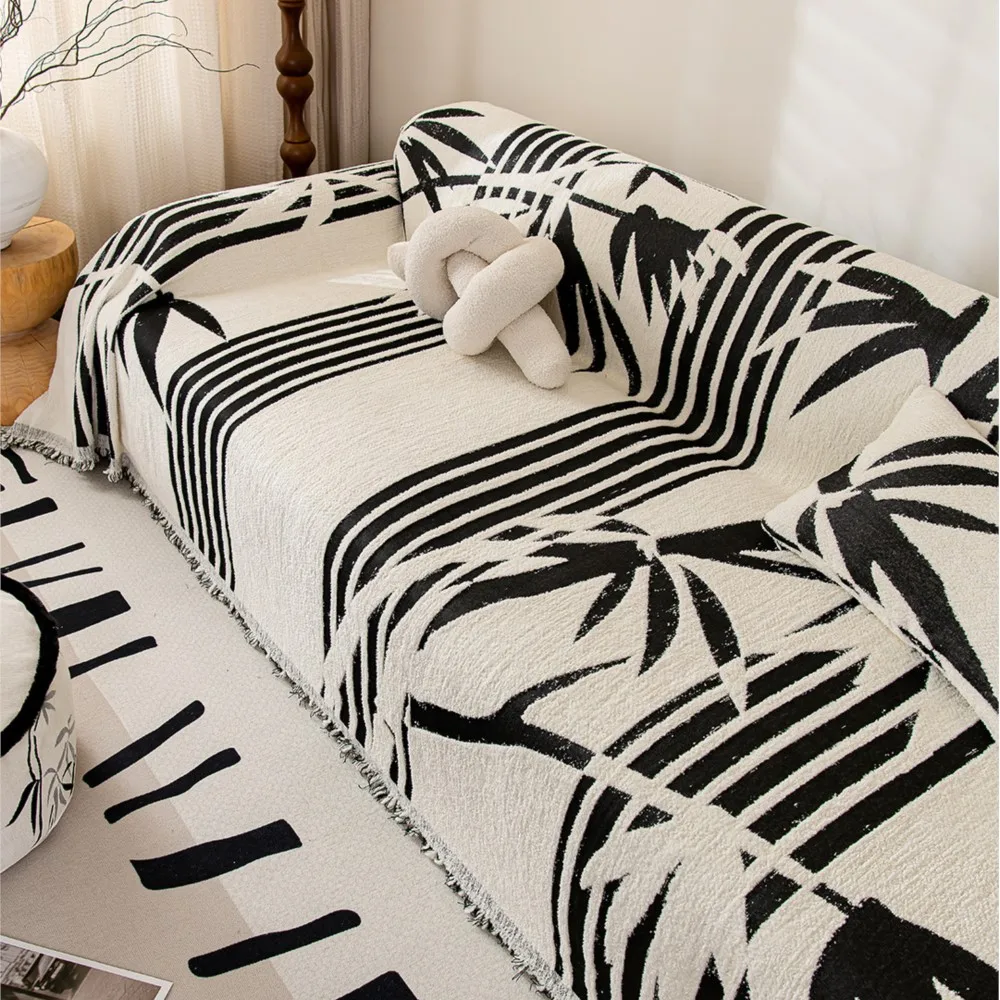 

Новинка 2025: Зимне-осенний чехол для дивана с бамбуковым принтом, устойчивый к царапинам кошачьим когтям, в стиле середины века, полностью закрывающий диван, декор для дома