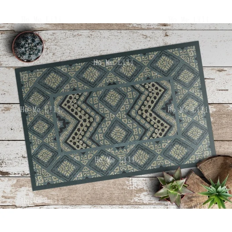 Zigzags Patrón geométrico Piso amarillo Vinilo azul Alfombra cómoda decorativa azteca Alfombra boho