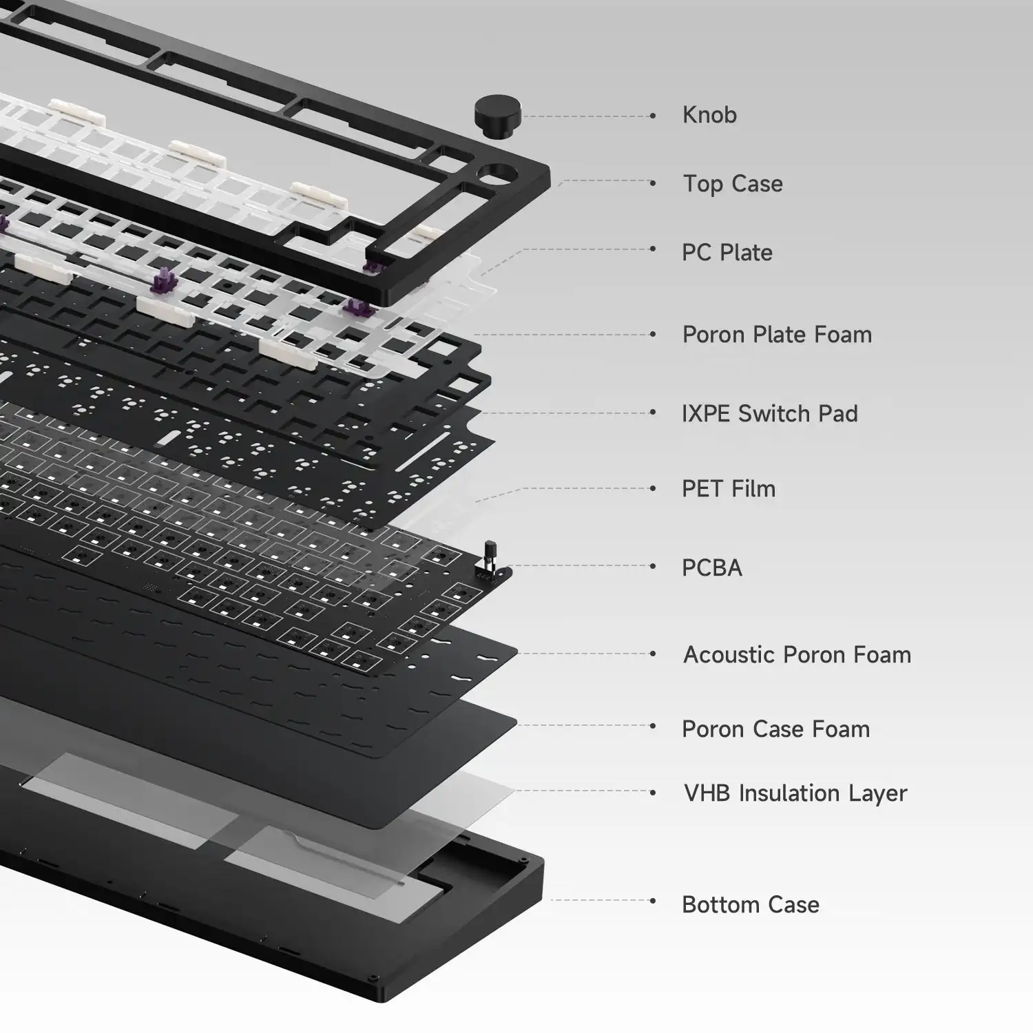 Imagem -06 - Akko-monsgeek Faça Você Mesmo Kit Teclado Gaming Mecânico Barebone Kit Hot Swap Rgb Gasket Mount Aluminum Case Via Qmk 75 m1 v3 Pin Pin