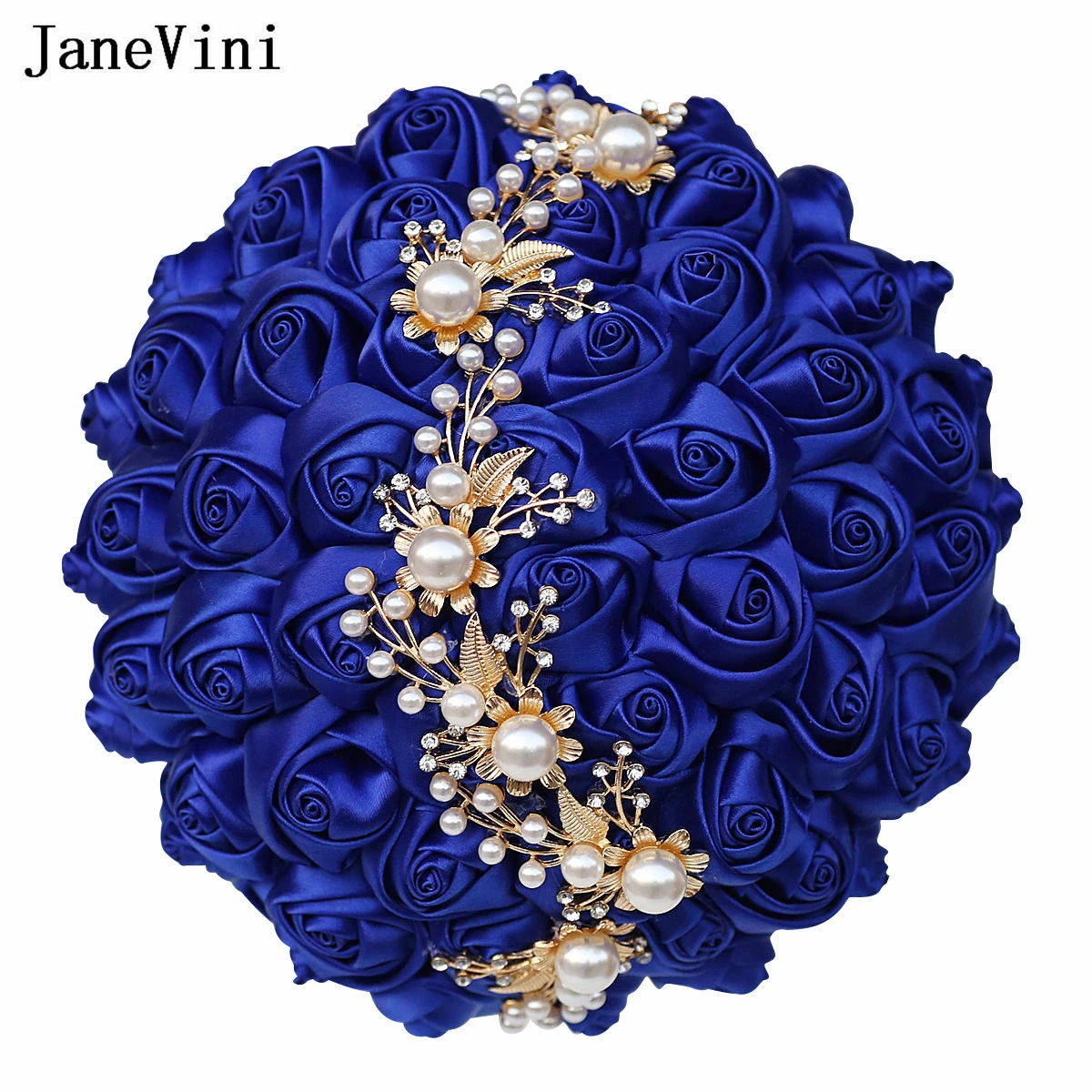 

JaneVini Elegant Red Wedding Bouquets with Rhinestones Pearls Brooch Royal Blue Bridesmaid Holding Flowers Roses Bridal Bouquet