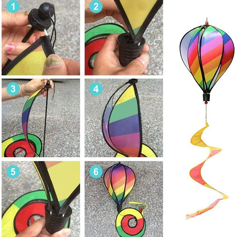 3PCS Balloon Wind Spinner Striped Checkered Windsock Balloon Yard Decor Spiral Balloon Windmill