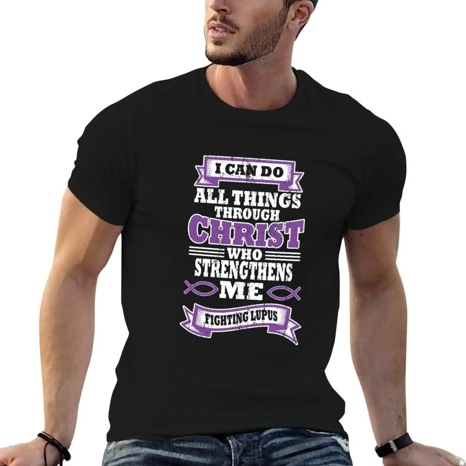 Lupus Awareness Church product for Christ print T-Shirt vintage t shirts kawaii clothes T-shirts for men cotton