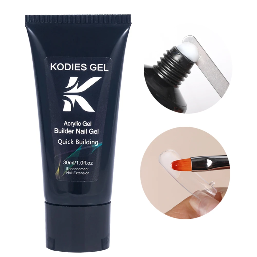 KODIES GEL Poly Acrylic Builder Nail Gel 30ML Semi Permanent UV Solid Milky White Clear Hard Construction Gel Extension Manicure