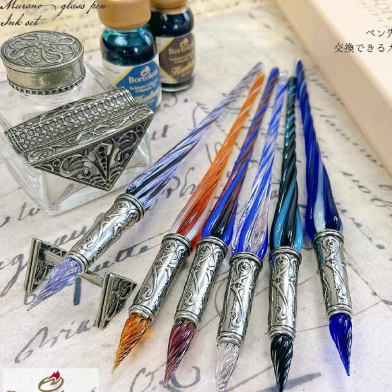 Italy Venice Aster BOR Glass Nib Dip Pens Blue White Black Colors Art  Glass Pen School Practice Student Glass Dip Pens Set