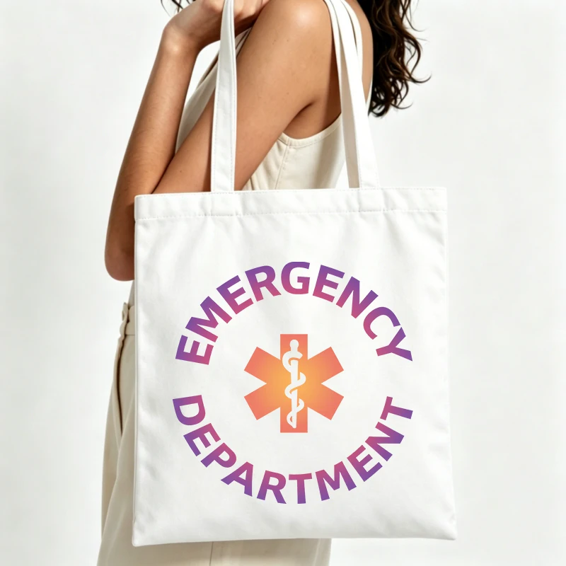 medical symbol and letter print canvas tote bag, casual style for daily use and shopping