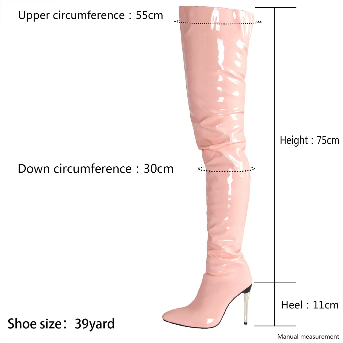Winter New Sexy Women\'s Boots with Pointed Side Zipper and Patent Leather High Thin Heel 11cm Over Knee Women\'s Boots