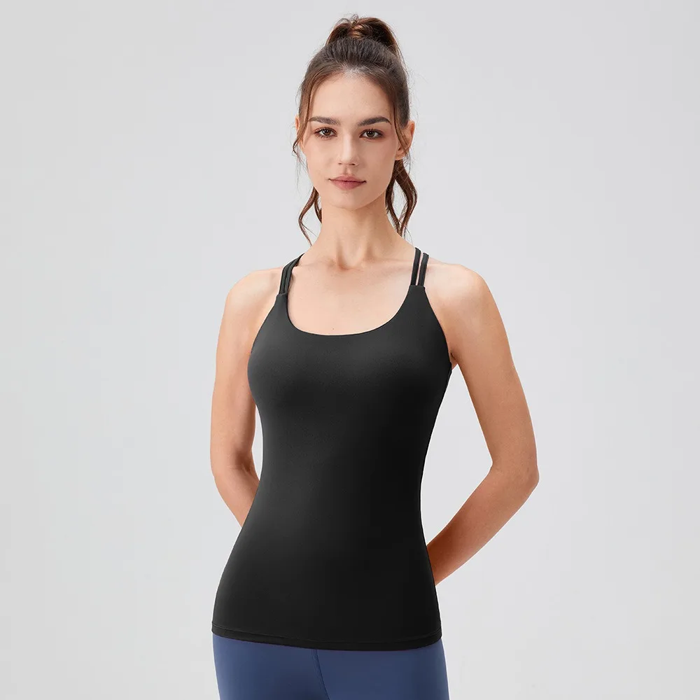 Women Long Yoga Tank Tops With Built-in Bra Naked Feeling Shockproof Slim Fit Sports Tops view 6