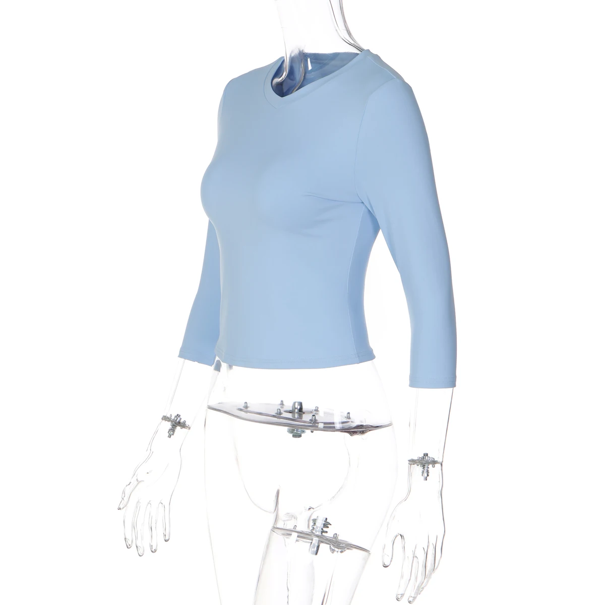 Hugcitar Damenmode V-Ausschnitt Einfarbiges Langarm Sexy Slim Crop T-Shirt Top Herbst Casual Outfit Streetwear Party T-Shirts – Detail 3