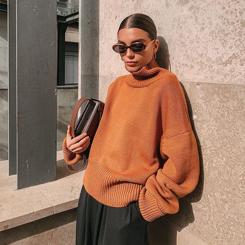 Trendy High Neck Loose Knitted Sweater Women's Top Fashionable Spring 2025 by Bloggers Yola Lucia Brand Other Fabric