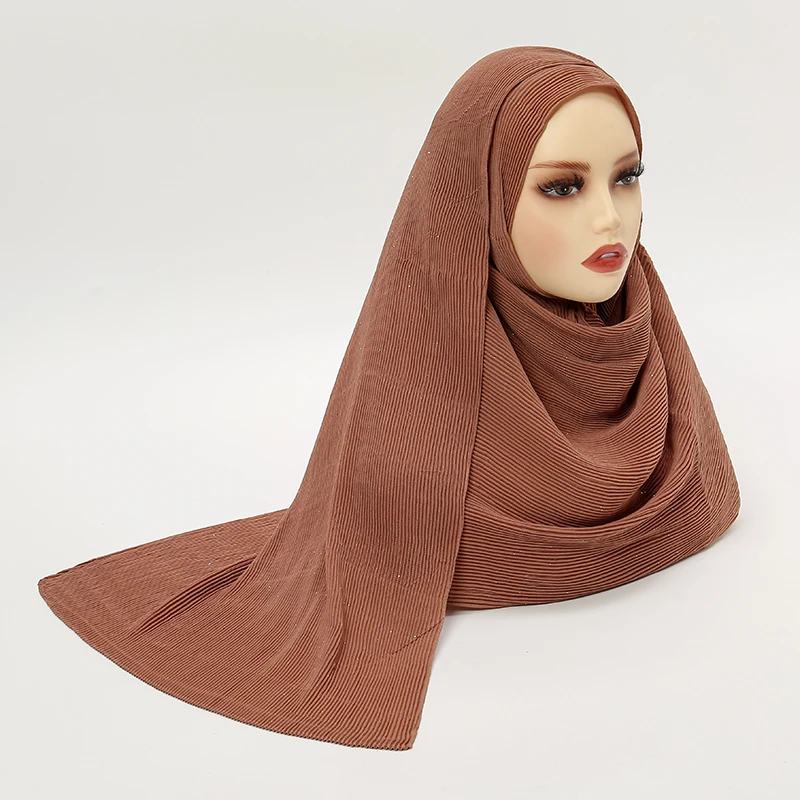 

Crumple Solid Color Shawl Wraps Summer Comfortable Muslim Hijab Headcover With Silver Ladies Instant Hijab 180*45cm